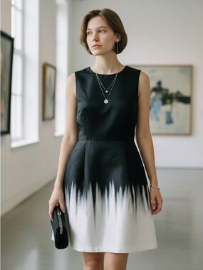 Milly Black to White Ombre Sleeveless Mini Dress